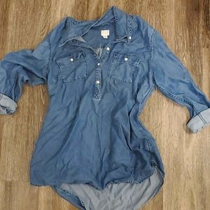 Long, jean, button up shirt